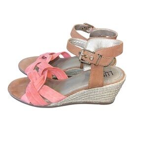 Lucca lane peach tan espadrille wedge leather ankle strap sandals new NWOT 8.5